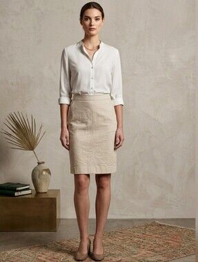 J. Crew Women's Casual Pencil Skirt, Off-White Color, 100% Cotton, Size 2